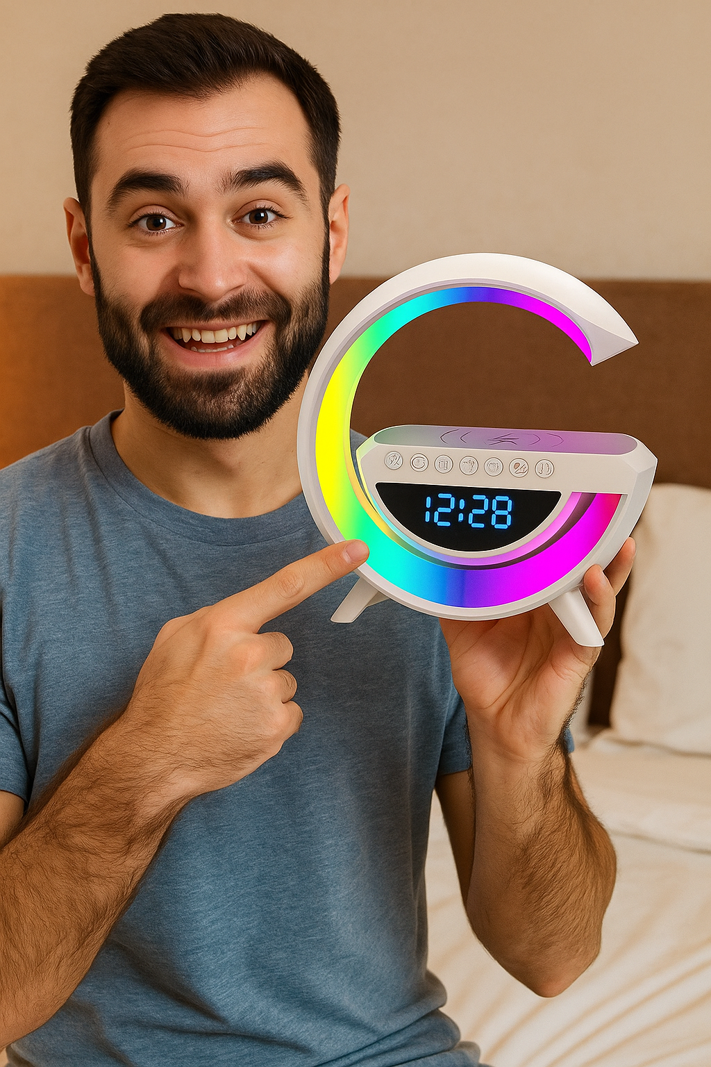Altavoz Bluetooth G - Cargador inalámbrico + Lámpara LED + Reloj despertador